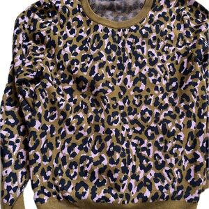 J. Crew Olive Pink Navy Leopard Crew Neck Sweater